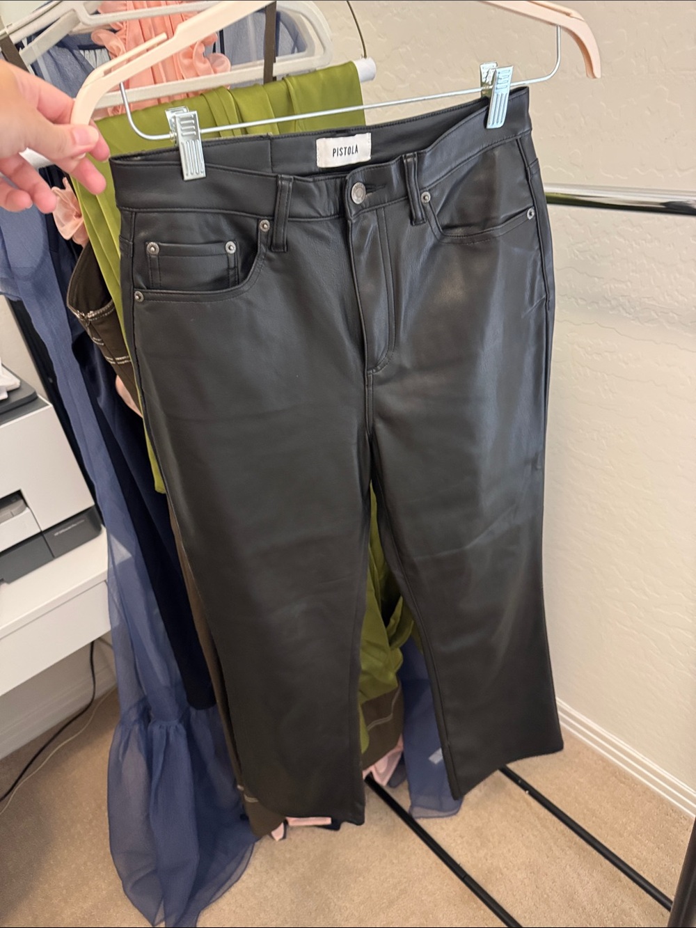 pistola Black Straight Faux Leather Jeans
